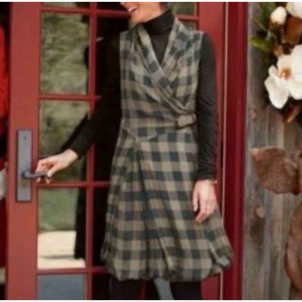 Soft Surroundings Brown and black plaid wrap dress size S